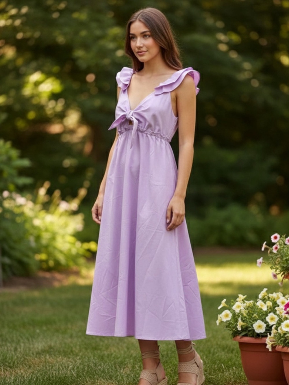 NWT DREW Anthropologie Lisa Coquette Lilac Cotton Poplin Midi Dress Medium
